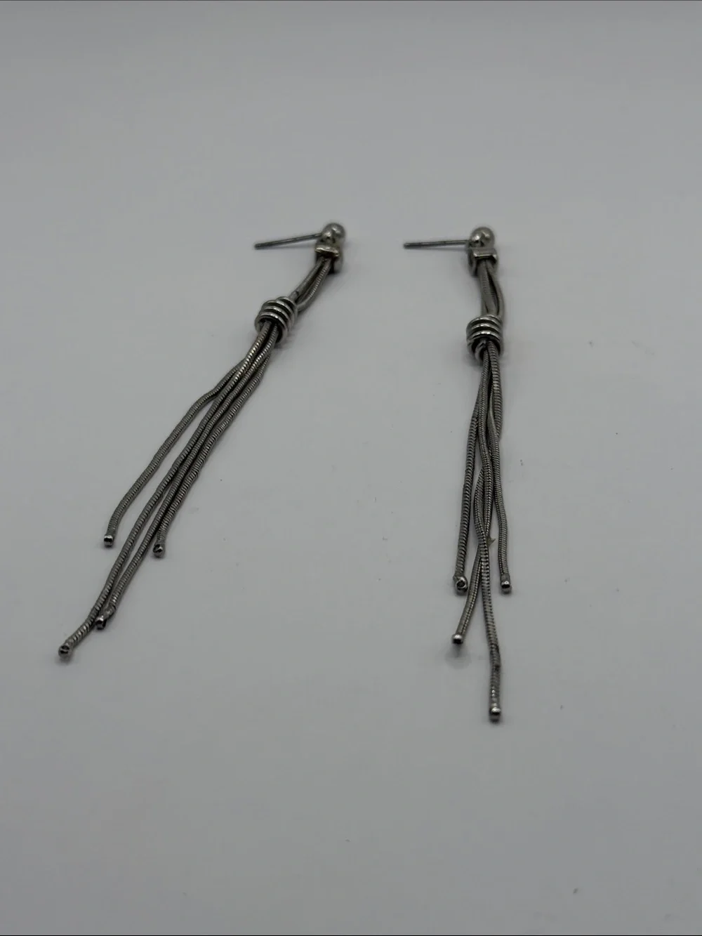 Vintage Silver Tone Tassel Dangle Drop Statement Earrings